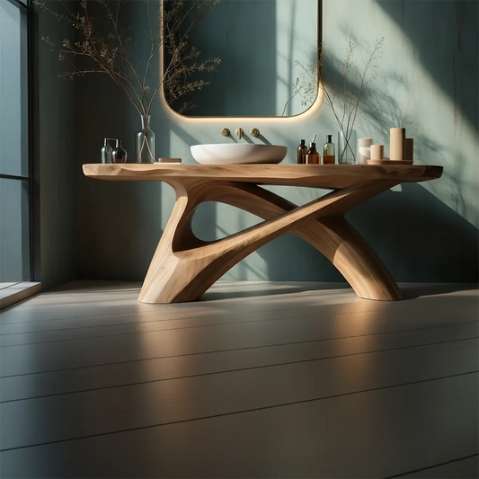 FlowForm Vanity – Modern Sculpted Solid Wood Bathroom Console - Rustira