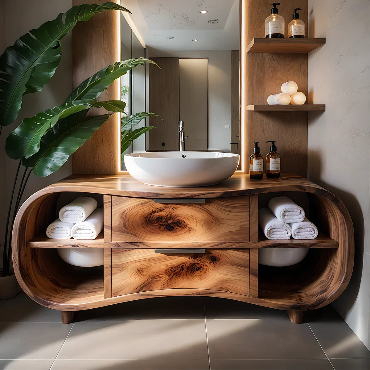 Flowline Bathroom Vanity – Natural Solid Wood Contemporary - Rustira
