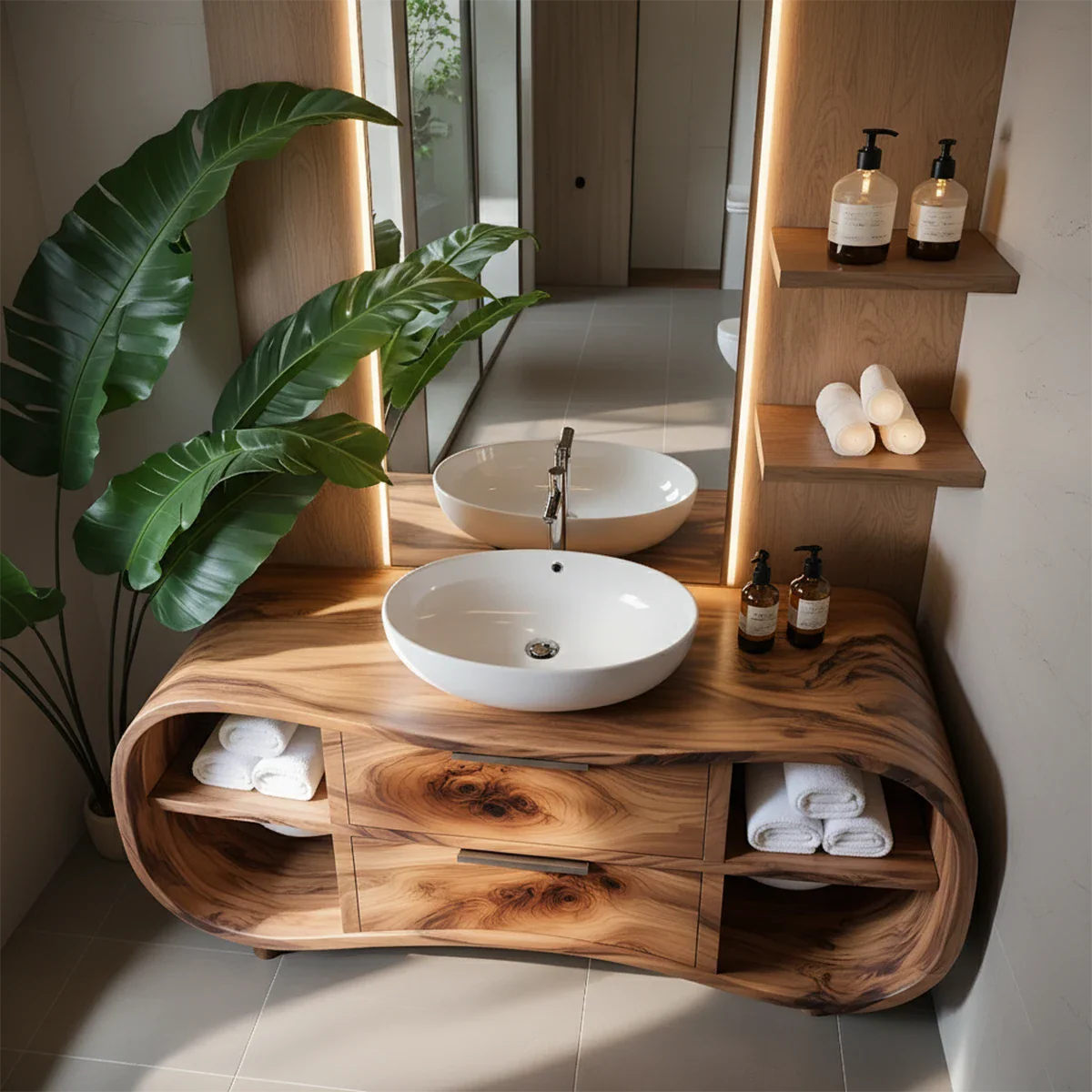 Flowline Bathroom Vanity – Natural Solid Wood Contemporary - Rustira