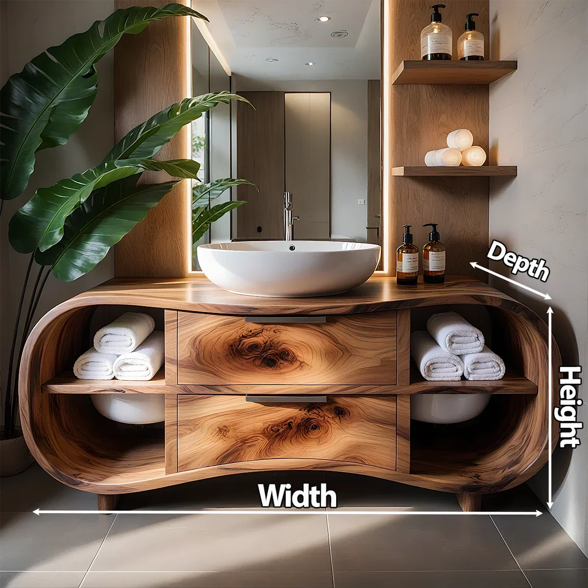 Flowline Bathroom Vanity – Natural Solid Wood Contemporary - Rustira