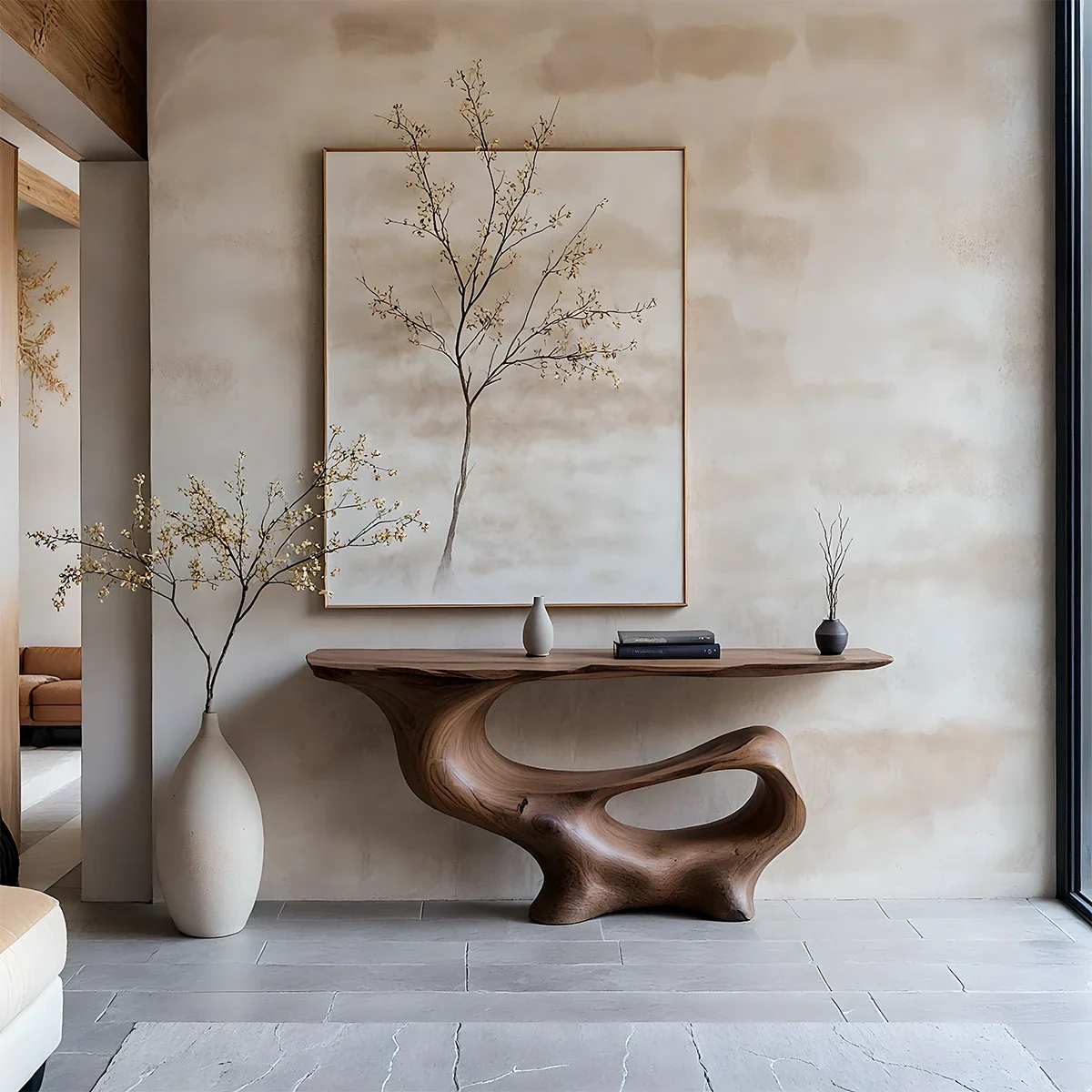 Fluid Sculpted Solid Wood Console Table — Organic Luxury Entryway Art Piece - Rustira