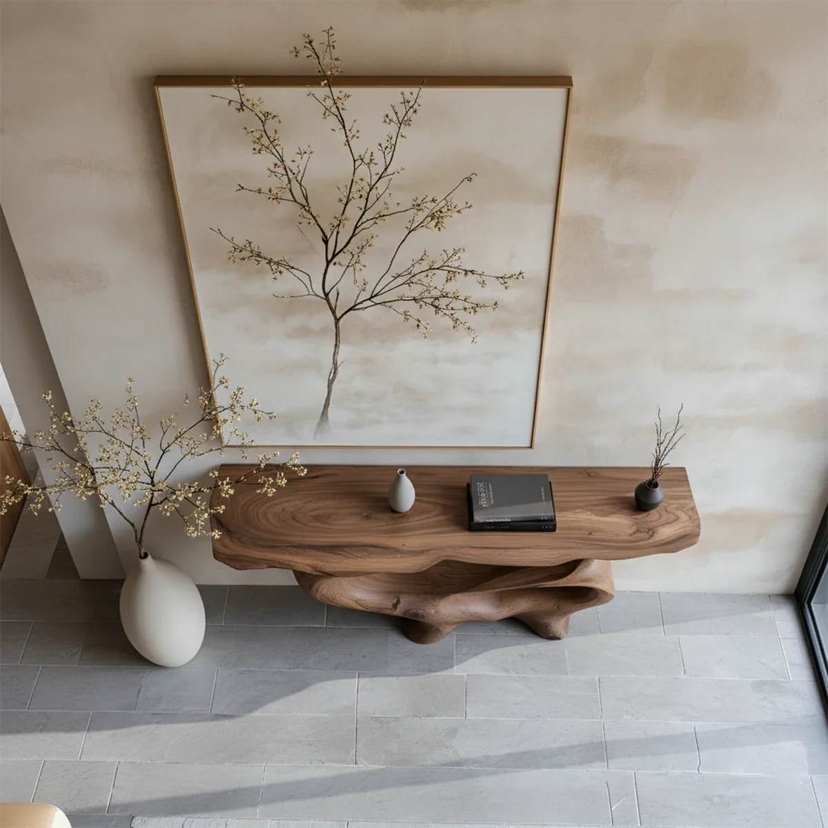 Fluid Sculpted Solid Wood Console Table — Organic Luxury Entryway Art Piece - Rustira