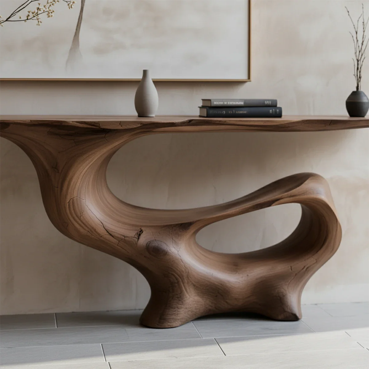 Fluid Sculpted Solid Wood Console Table — Organic Luxury Entryway Art Piece - Rustira