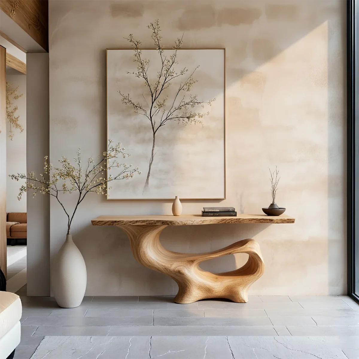 Fluid Sculpted Solid Wood Console Table — Organic Luxury Entryway Art Piece - Rustira