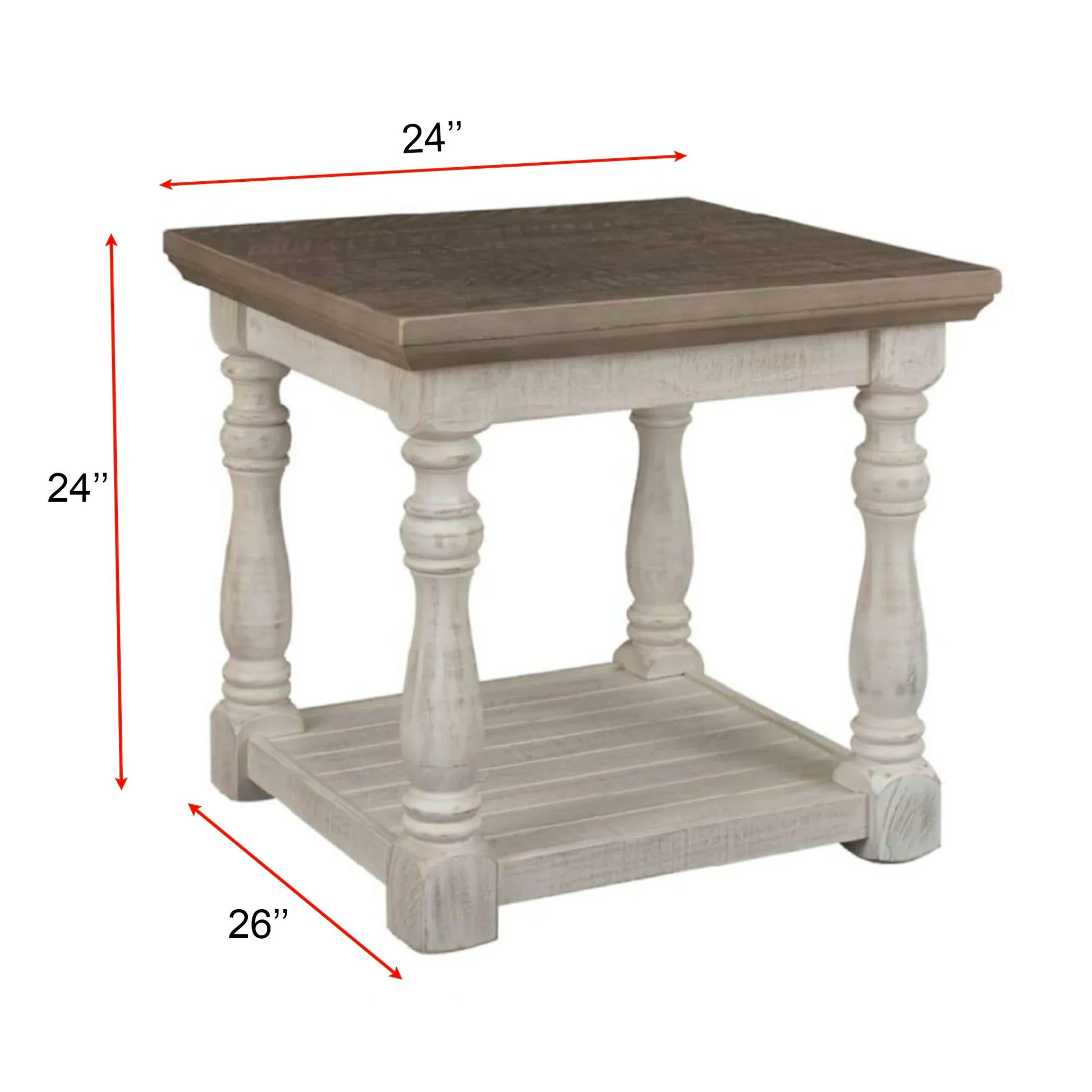 French Country Farmhouse End Table – Vintage White & Grey Wood 