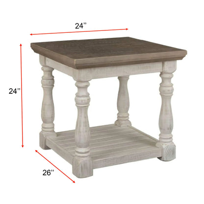 French Country Farmhouse End Table – Vintage White & Grey Wood 