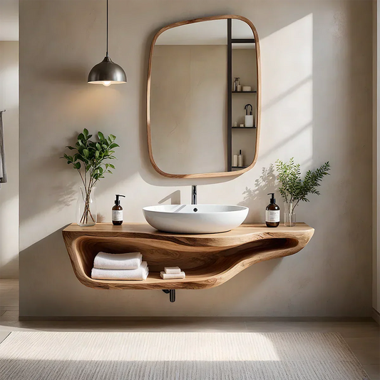 Handcrafted Live Edge Floating Bathroom Vanity With Shelf - Rustira