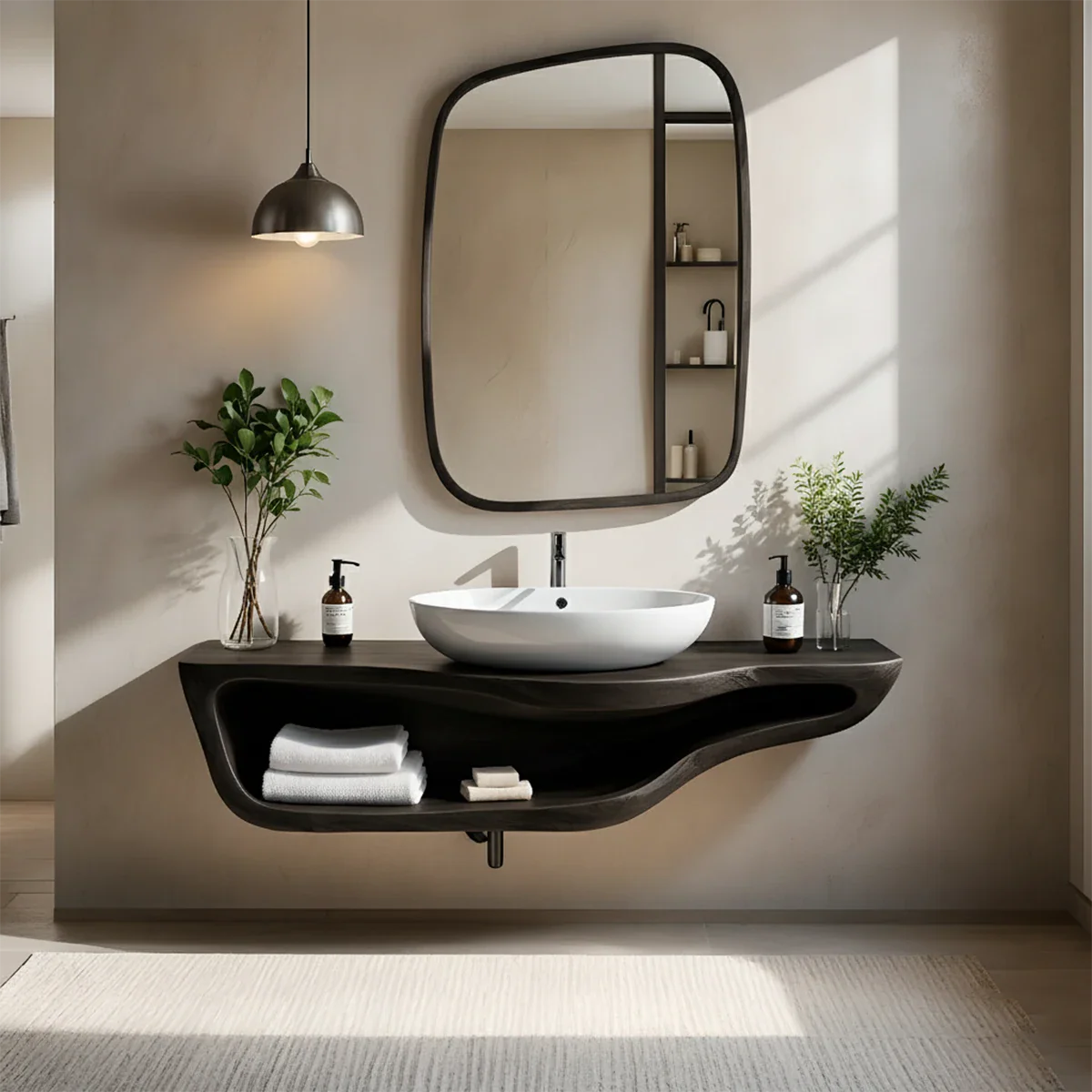 Handcrafted Live Edge Floating Bathroom Vanity With Shelf - Rustira