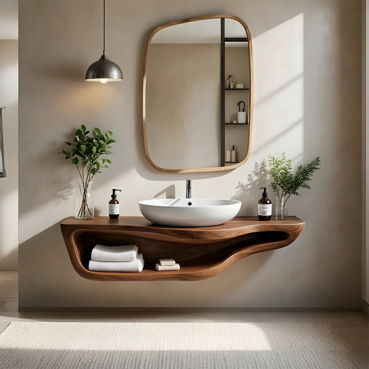 Handcrafted Live Edge Floating Bathroom Vanity With Shelf - Rustira