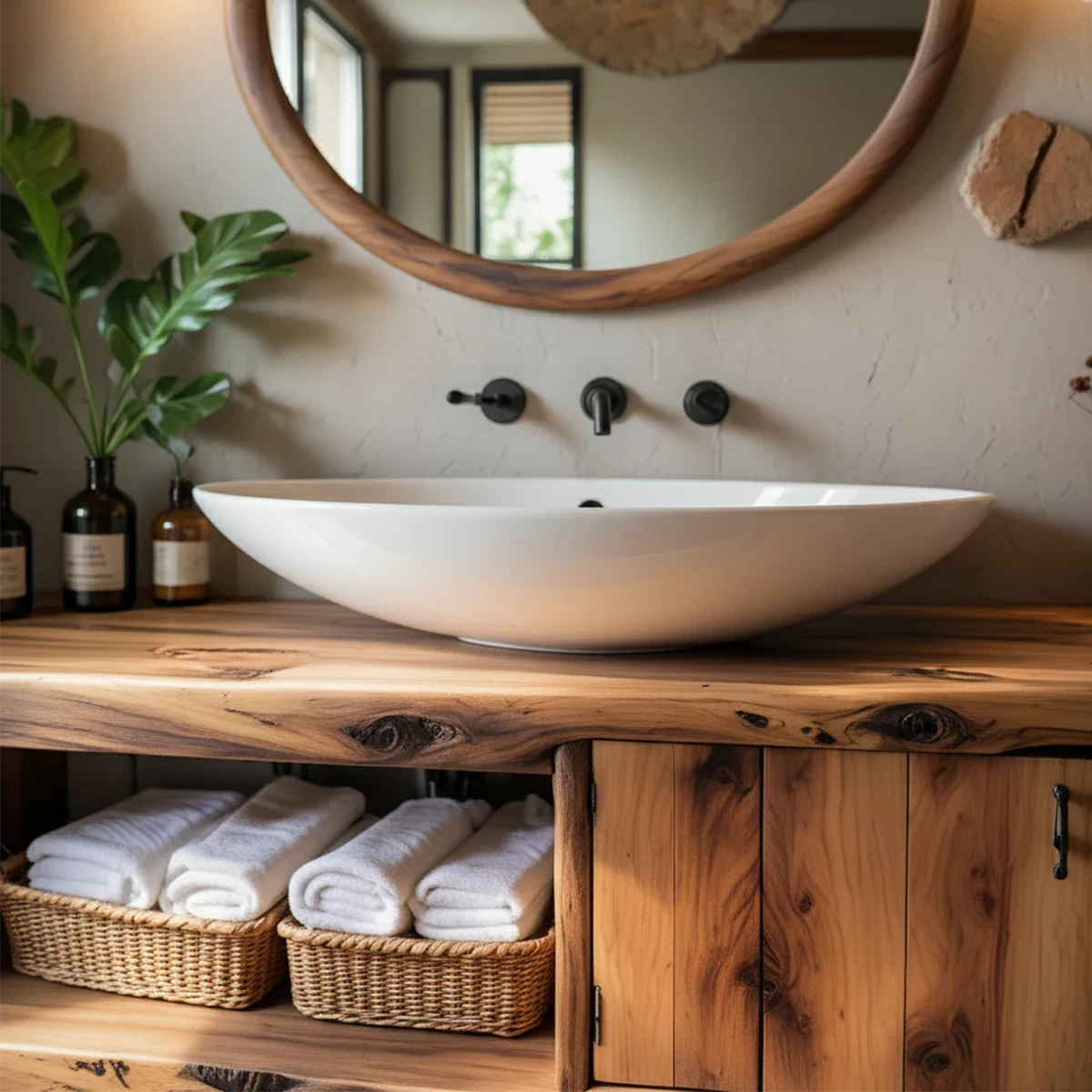 Handcrafted Live-Edge Rustic Solid Wood Bathroom Vanity - Rustira