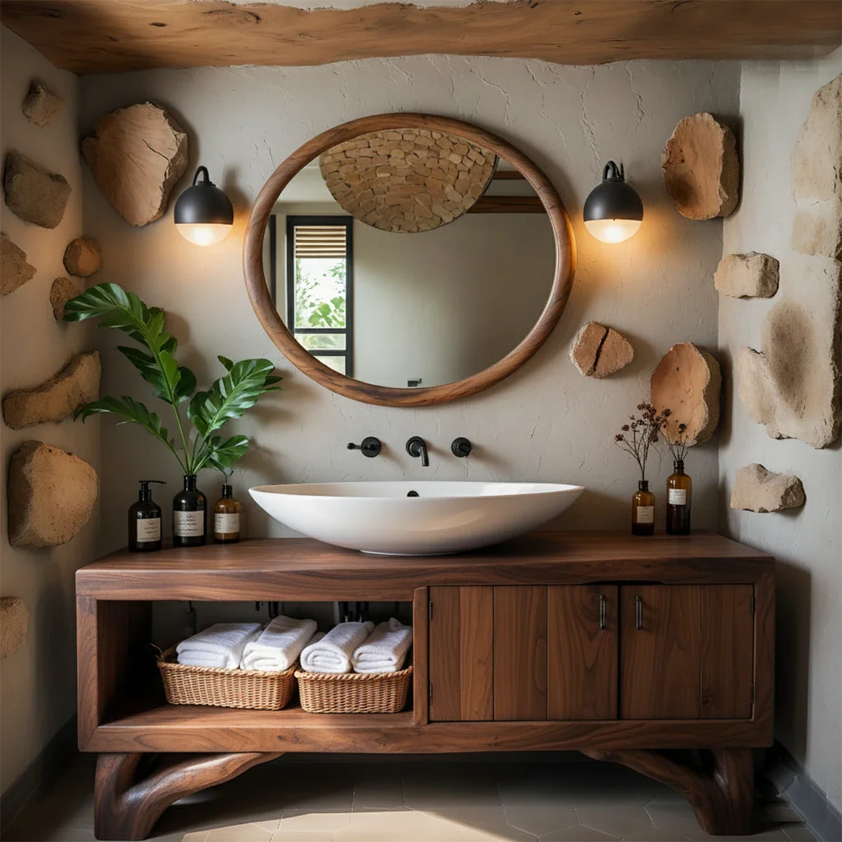 Handcrafted Live-Edge Rustic Solid Wood Bathroom Vanity - Rustira