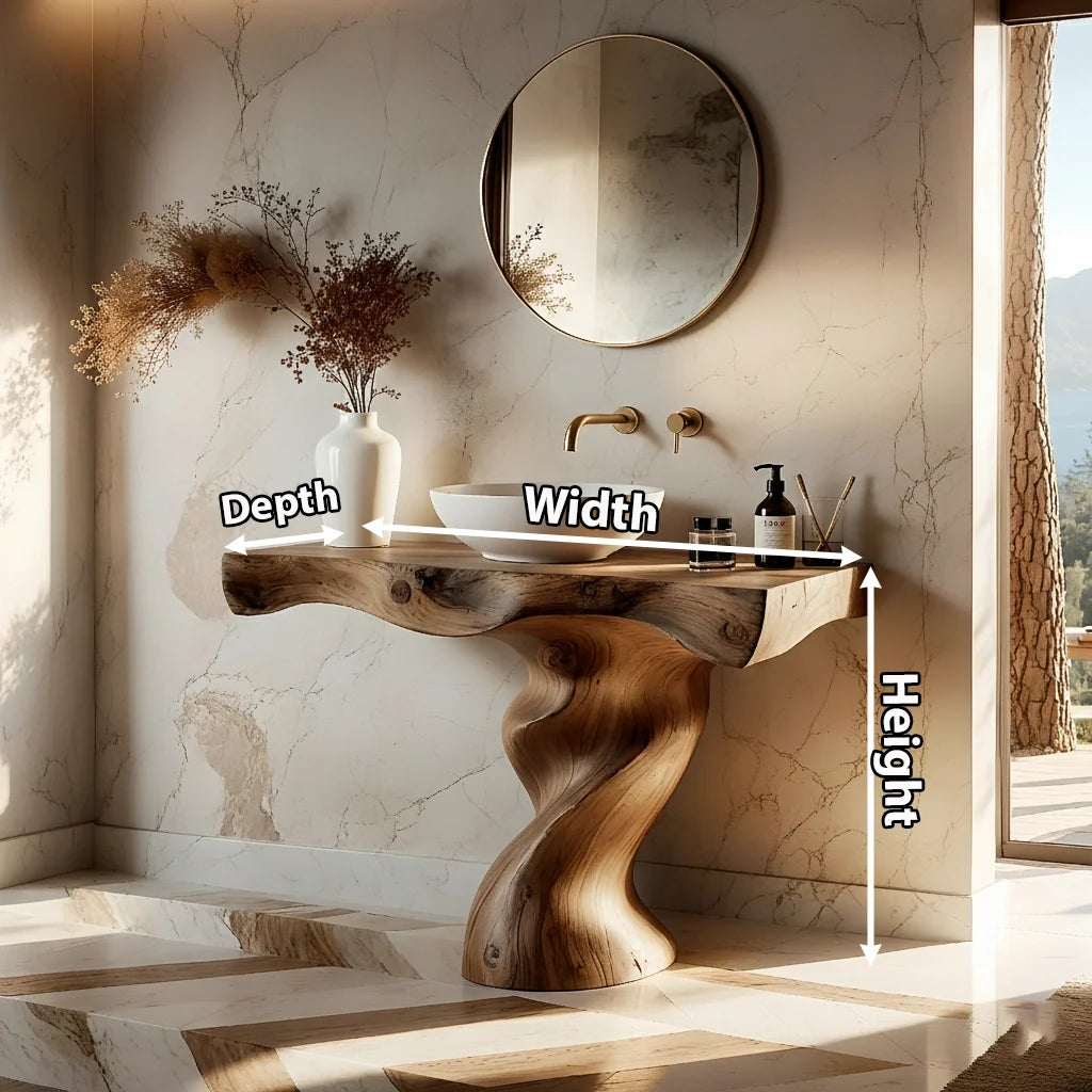Handcrafted Live Edge Vanity with Sculpted Twisted Wood Base - Rustira