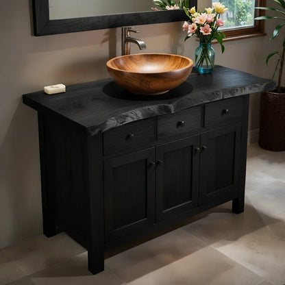 Handcrafted Natural Solid Wood Live-Edge Bathroom Vanity Cabinet - Rustirawood