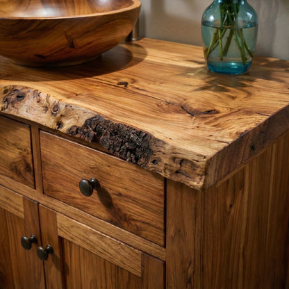 Handcrafted Natural Solid Wood Live-Edge Bathroom Vanity Cabinet - Rustirawood