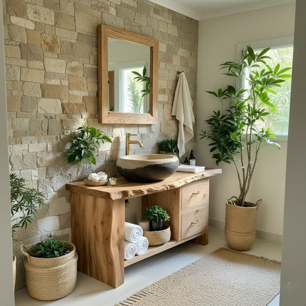 Handcrafted Natural Solid Wood Live-Edge Bathroom Vanity - Rustirawood