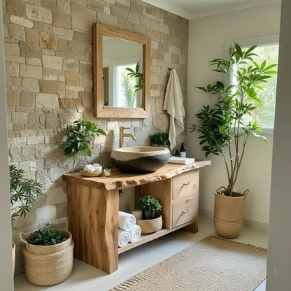Handcrafted Natural Solid Wood Live-Edge Bathroom Vanity - Rustirawood