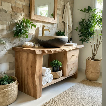 Handcrafted Natural Solid Wood Live-Edge Bathroom Vanity - Rustirawood