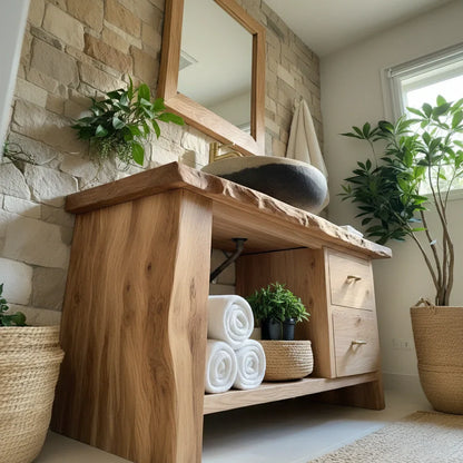 Handcrafted Natural Solid Wood Live-Edge Bathroom Vanity - Rustirawood