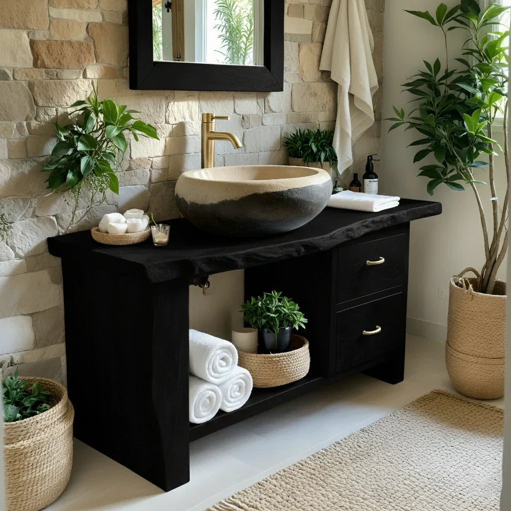 Handcrafted Natural Solid Wood Live-Edge Bathroom Vanity - Rustirawood