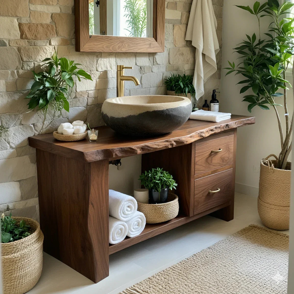 Handcrafted Natural Solid Wood Live-Edge Bathroom Vanity - Rustirawood