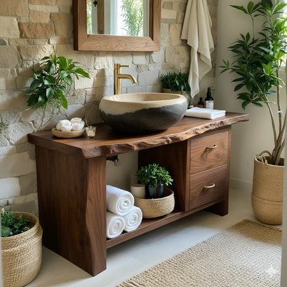 Handcrafted Natural Solid Wood Live-Edge Bathroom Vanity - Rustirawood