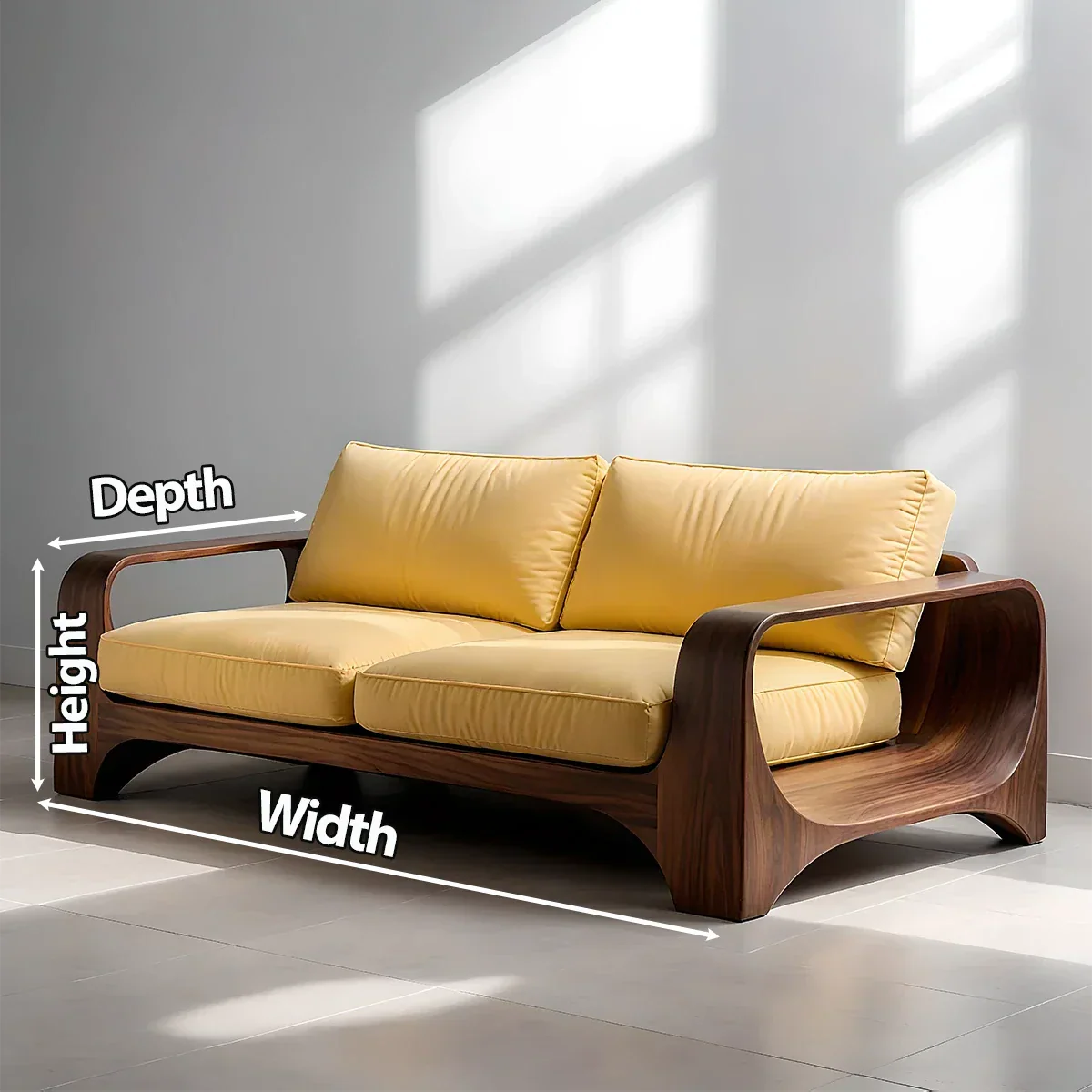 Handcrafted Natural Solid Wood Sofa – Rustic Curved Frame – Cotton Cushion Seating - Rustirawood