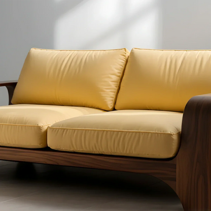 Handcrafted Natural Solid Wood Sofa – Rustic Curved Frame – Cotton Cushion Seating - Rustirawood