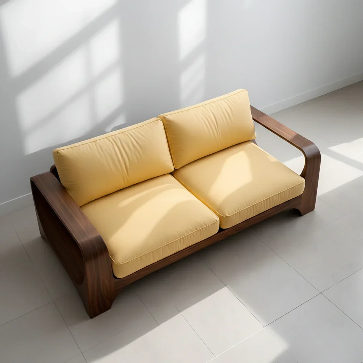 Handcrafted Natural Solid Wood Sofa – Rustic Curved Frame – Cotton Cushion Seating - Rustirawood
