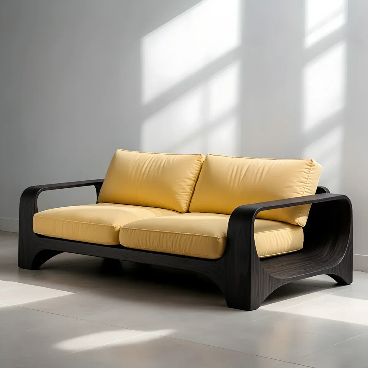 Handcrafted Natural Solid Wood Sofa – Rustic Curved Frame – Cotton Cushion Seating - Rustirawood