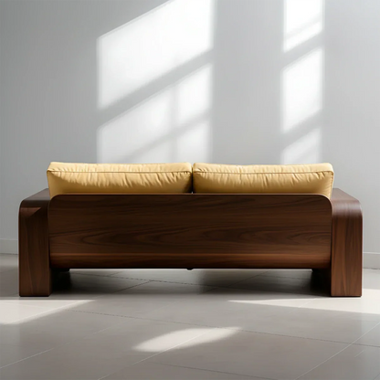 Handcrafted Natural Solid Wood Sofa – Rustic Curved Frame – Cotton Cushion Seating - Rustirawood