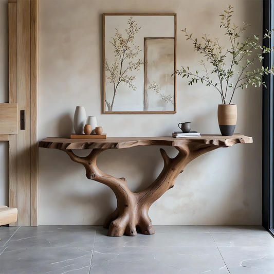 Handcrafted Solid Wood Branch-Form Rustic Console Table - Rustirawood