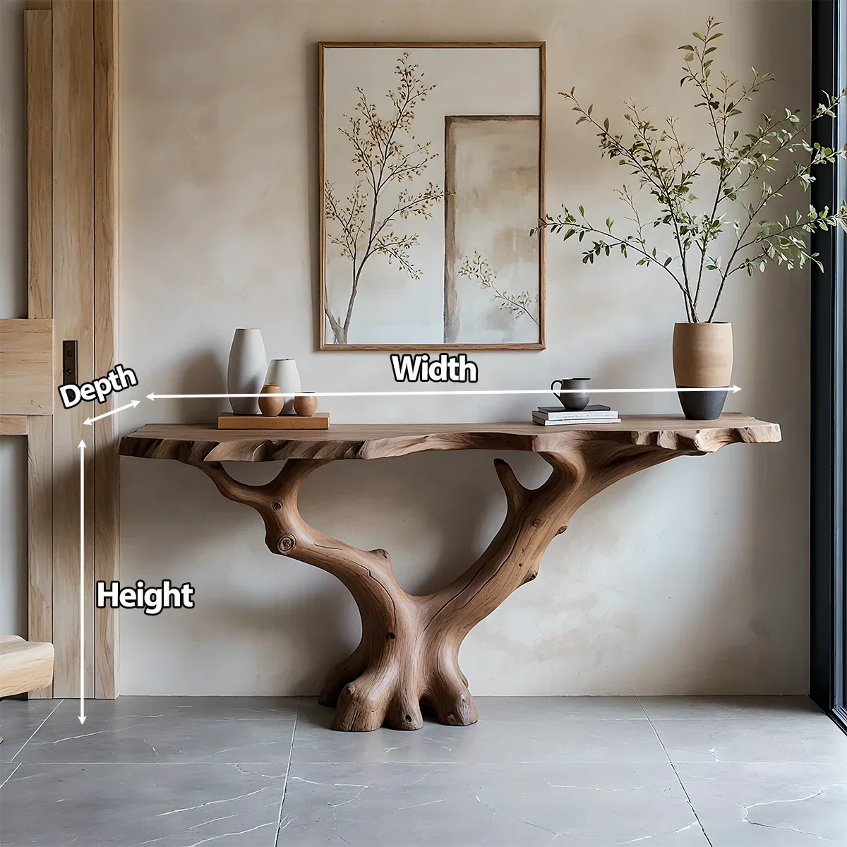 Handcrafted Solid Wood Branch-Form Rustic Console Table - Rustirawood