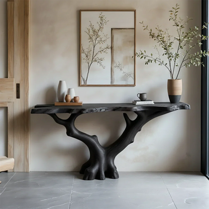 Handcrafted Solid Wood Branch-Form Rustic Console Table - Rustirawood
