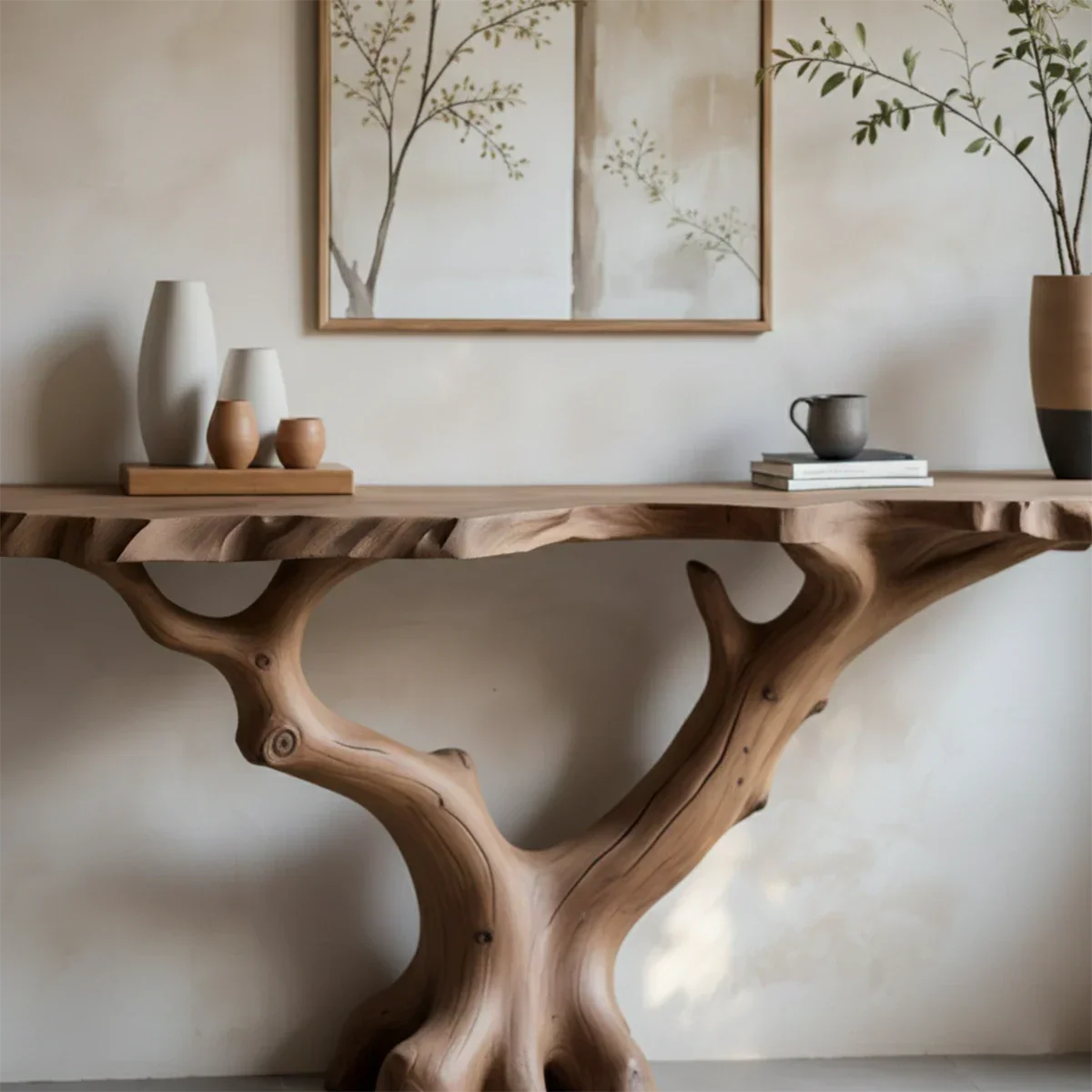 Handcrafted Solid Wood Branch-Form Rustic Console Table - Rustirawood