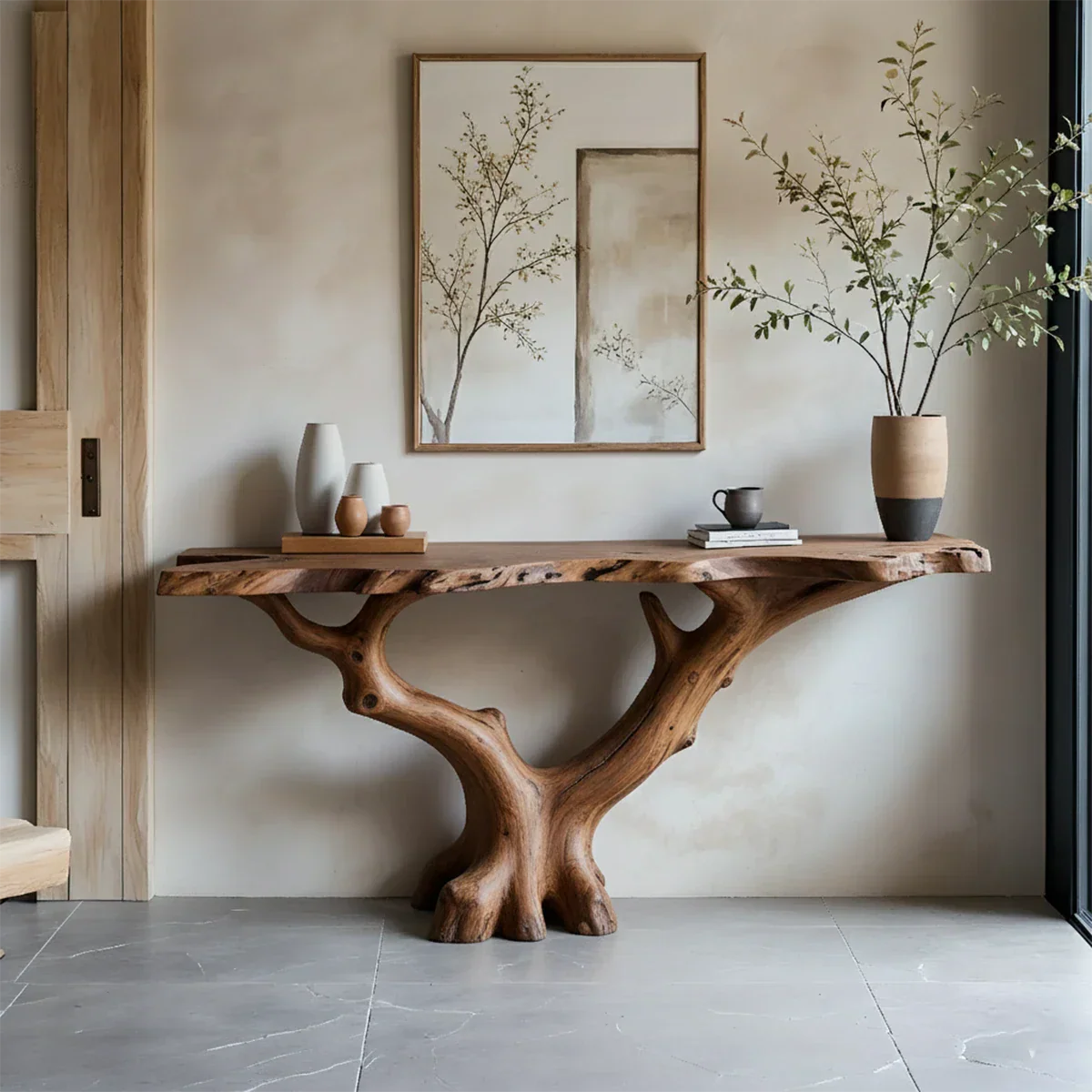 Handcrafted Solid Wood Branch-Form Rustic Console Table - Rustirawood