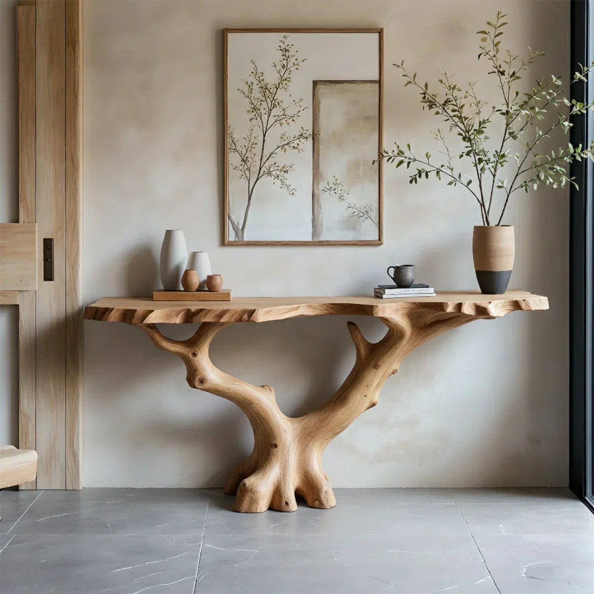 Handcrafted Solid Wood Branch-Form Rustic Console Table - Rustirawood