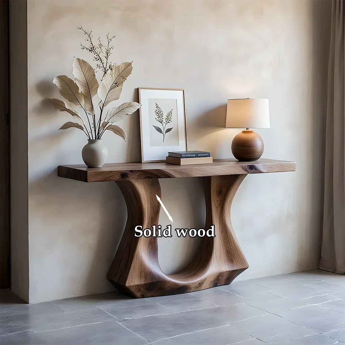 Handcrafted Solid Wood Console Table with Sculptural Twin-Base Design - Rustirawood
