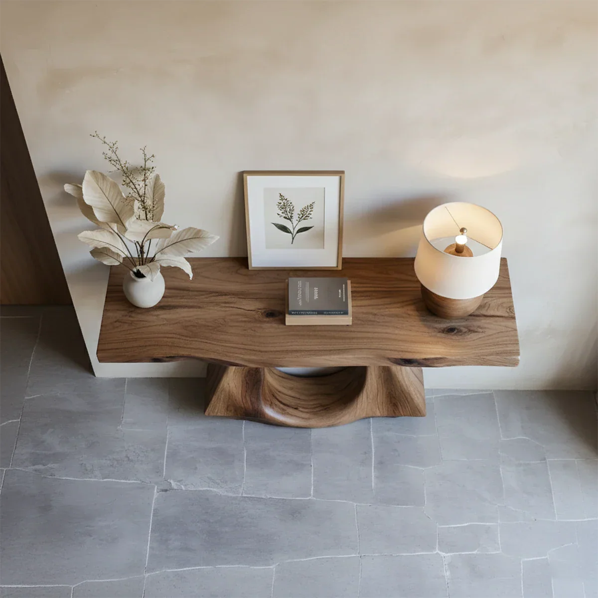 Handcrafted Solid Wood Console Table with Sculptural Twin-Base Design - Rustirawood