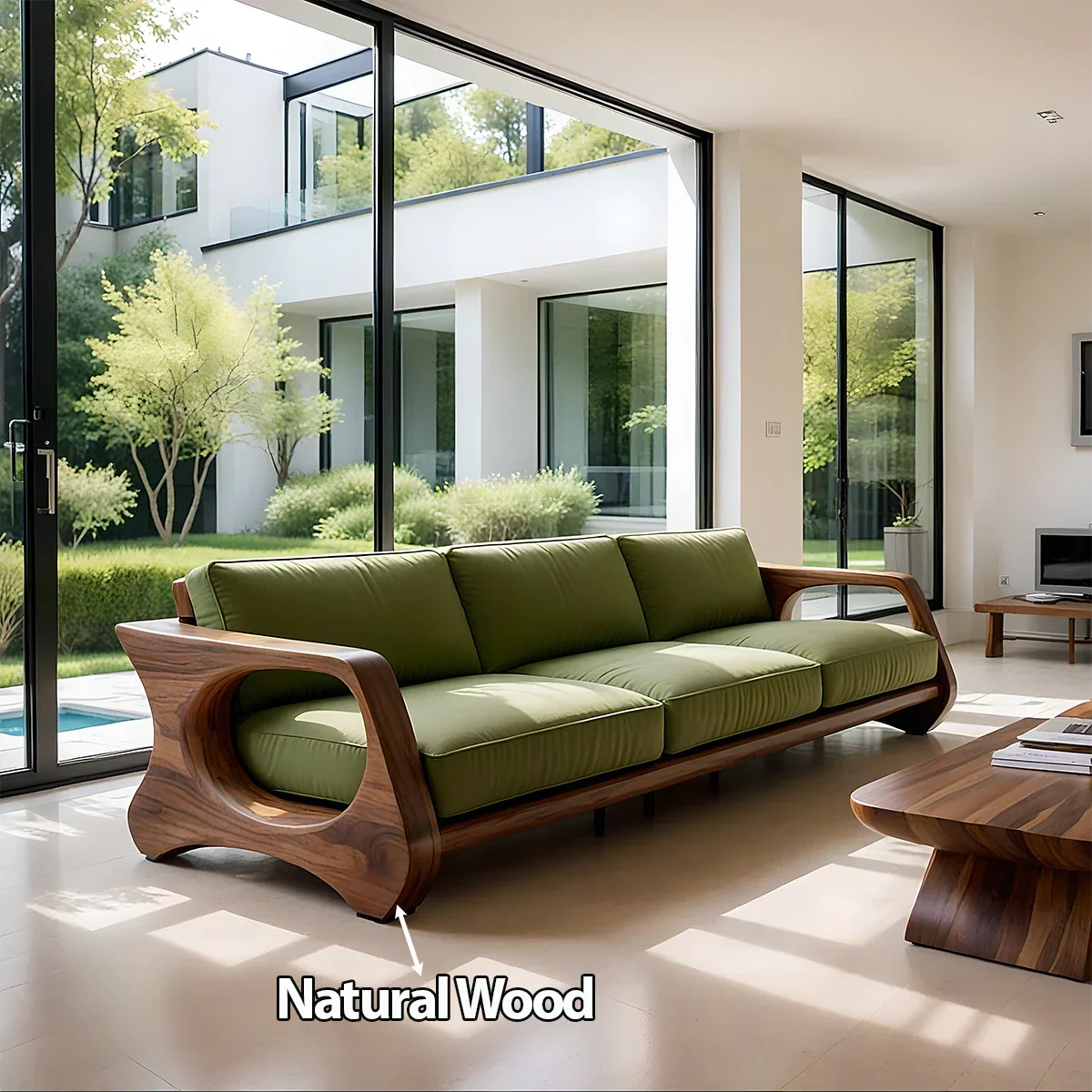 Handcrafted Solid Wood Cotton Sofa – Rustic Green Modern Design - Rustirawood