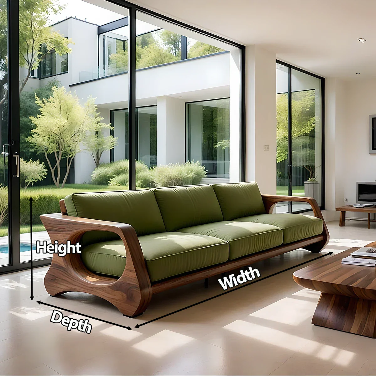 Handcrafted Solid Wood Cotton Sofa – Rustic Green Modern Design - Rustirawood