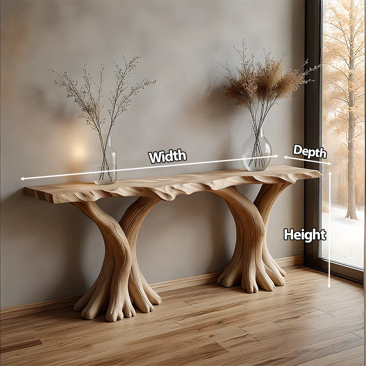 Handcrafted Solid Wood Triple-Root Sculptural Console Table - Rustirawood