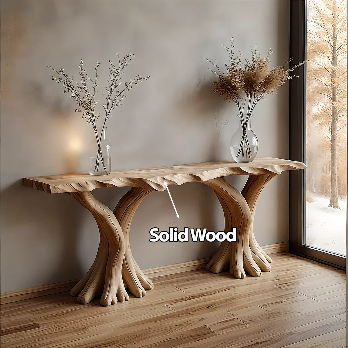 Handcrafted Solid Wood Triple-Root Sculptural Console Table - Rustirawood