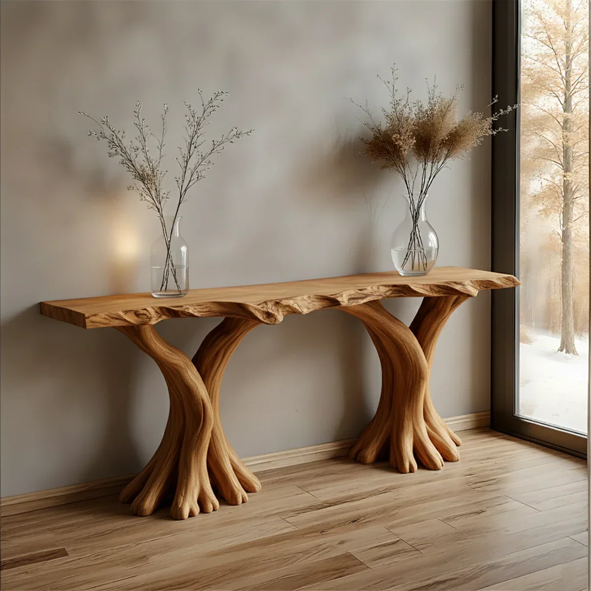 Handcrafted Solid Wood Triple-Root Sculptural Console Table - Rustirawood