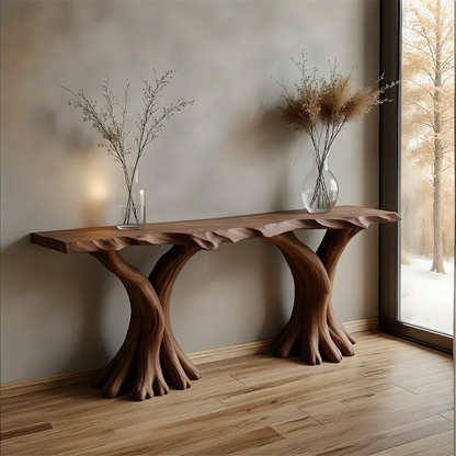 Handcrafted Solid Wood Triple-Root Sculptural Console Table - Rustirawood