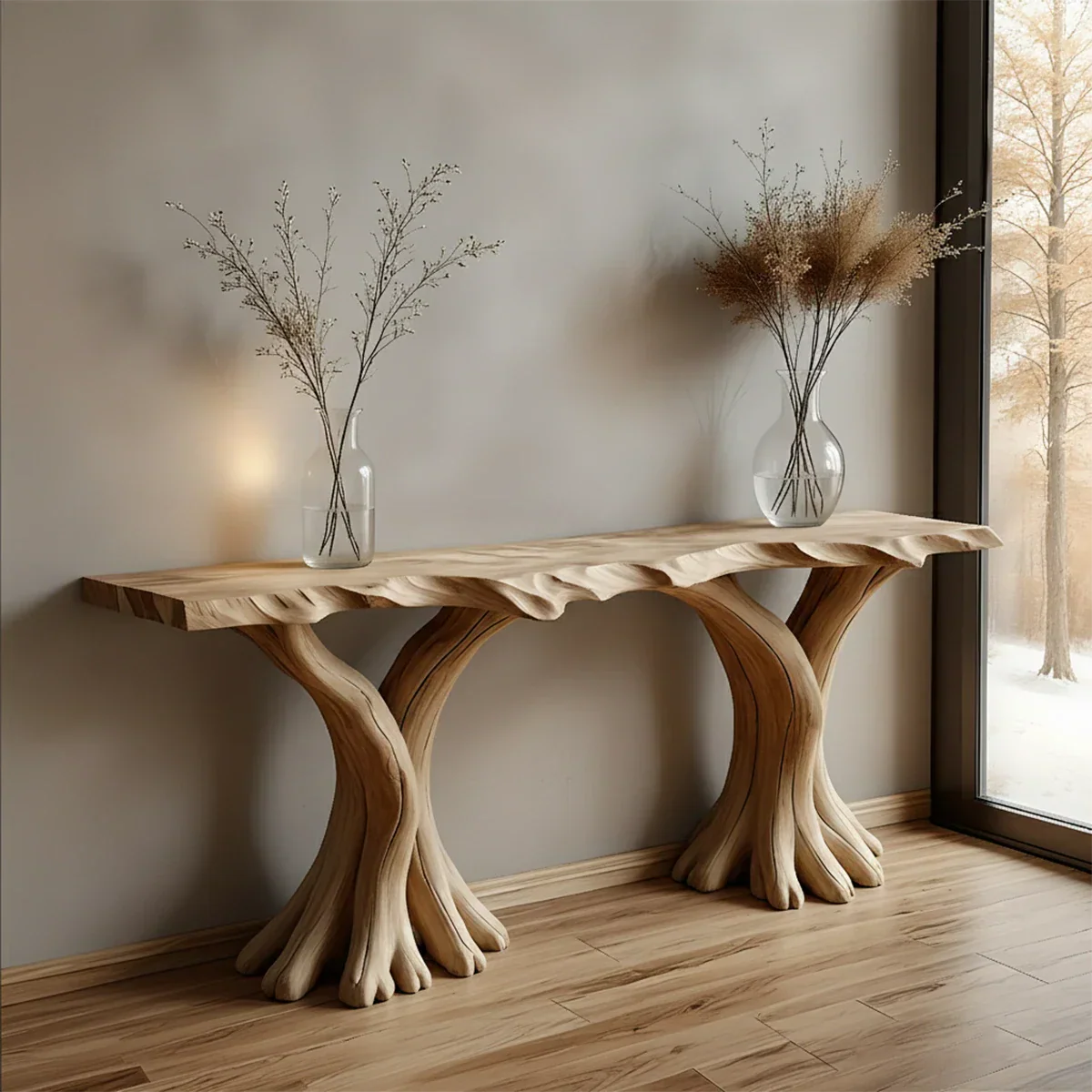 Handcrafted Solid Wood Triple-Root Sculptural Console Table - Rustirawood