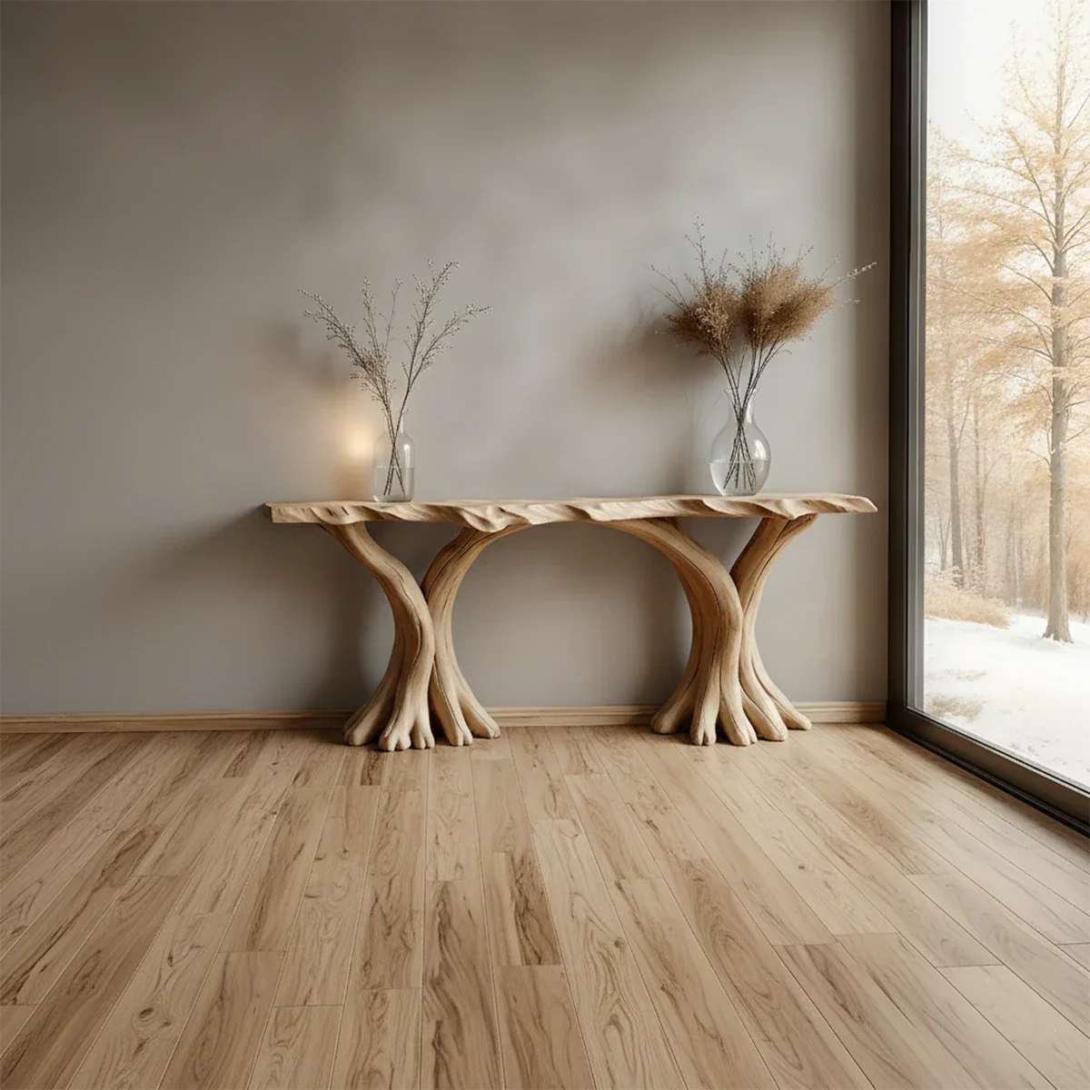 Handcrafted Solid Wood Triple-Root Sculptural Console Table - Rustirawood