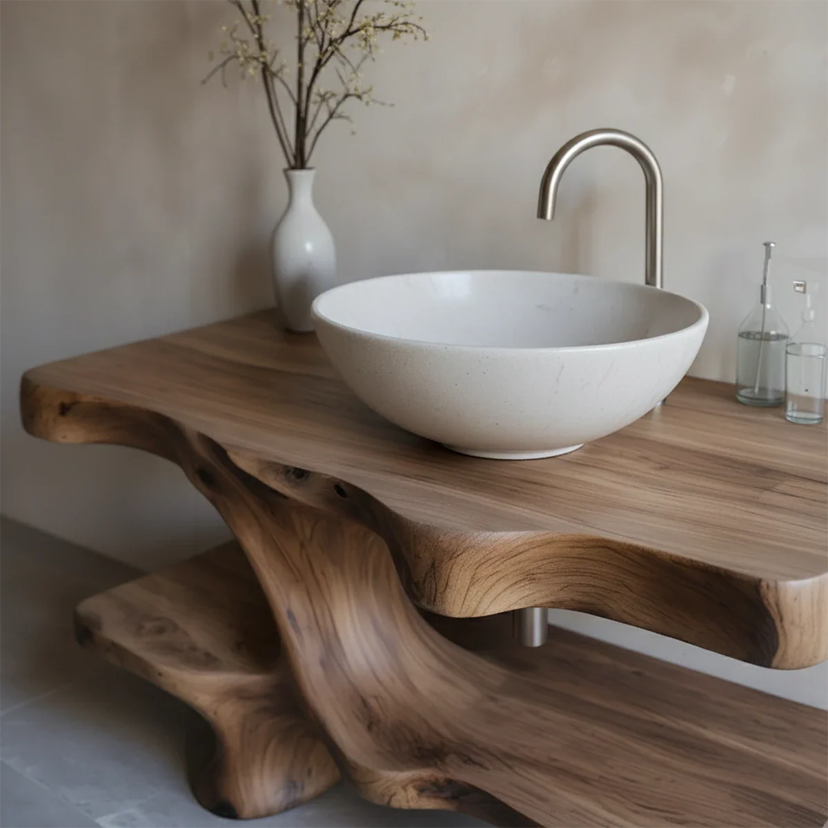 Handcrafted Solid Wood Vanity with Organic Branch Form - Rustira