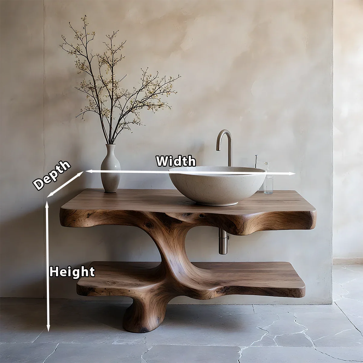 Handcrafted Solid Wood Vanity with Organic Branch Form - Rustira