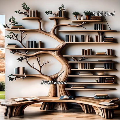 Handcrafted tree-shaped bookshelf combined with multifunctional reading stand 
