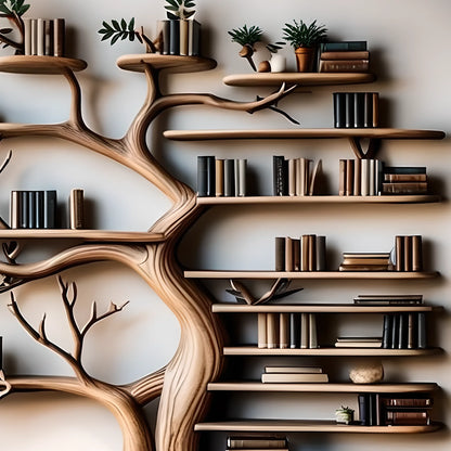 Handcrafted tree-shaped bookshelf combined with multifunctional reading stand 
